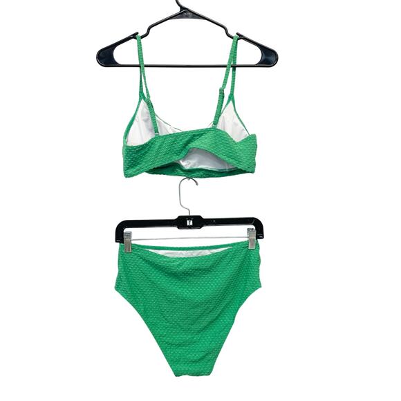 Cupshe Women's Textured Bralette & High Waist Bikini Set Green Size M - Picture 3 of 8